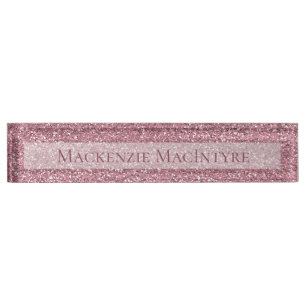 Chic Pink Glitter Rose Gold Sparkle Desk Name Plate