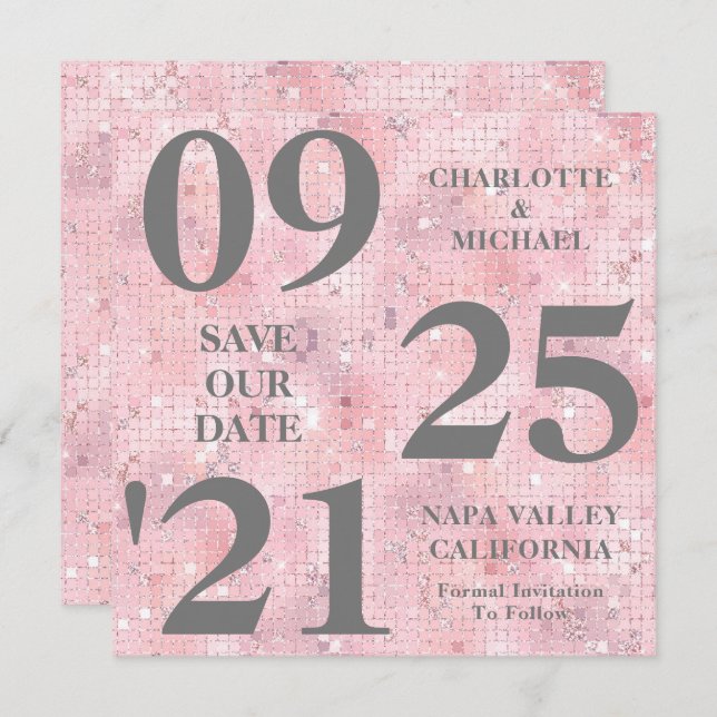 Chic Pink Glitter Sparkle Modern Save The Date Invitation (Front/Back)