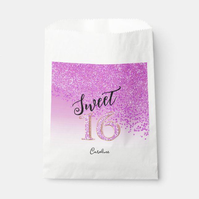 Chic Pink Glitter Sweet 16 Birthday Favor Bag (Front)