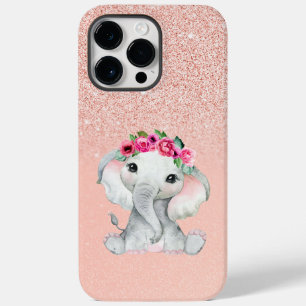 Chic Pink Glitter w/ Cute Elephant Iphone Case