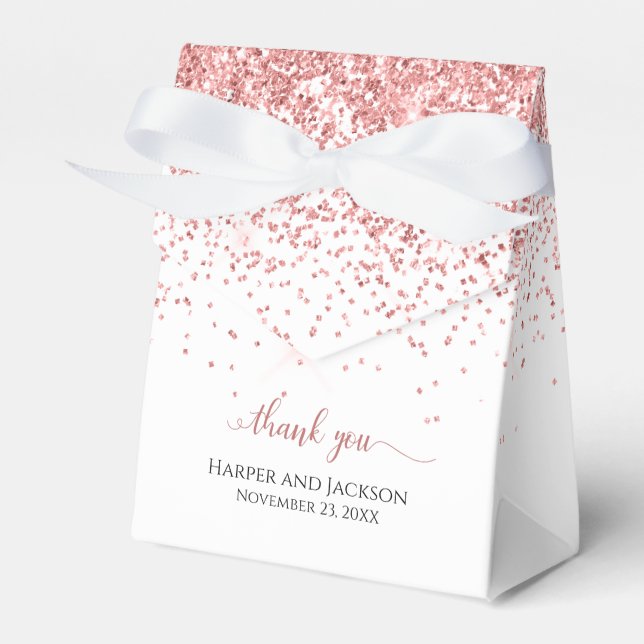Chic Pink Glitter White Thank You Wedding Favor Boxes (Front Side)