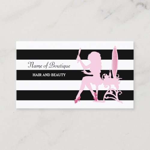Chic Pink Glitz Girl Black Stripes Hair Boutique Business Card