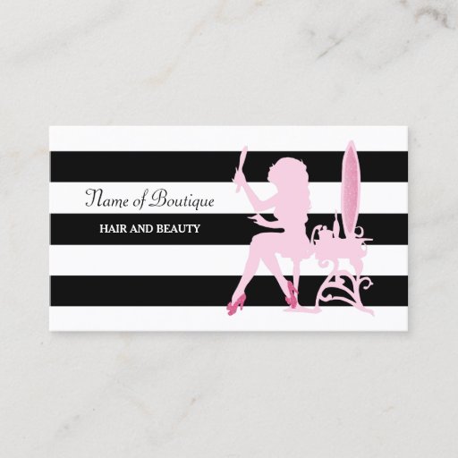 Customizable Chic Pink Glitter Girl Black Stripes Hair Boutique Double-Sided Standard Business Cards (Pack Of 100)
