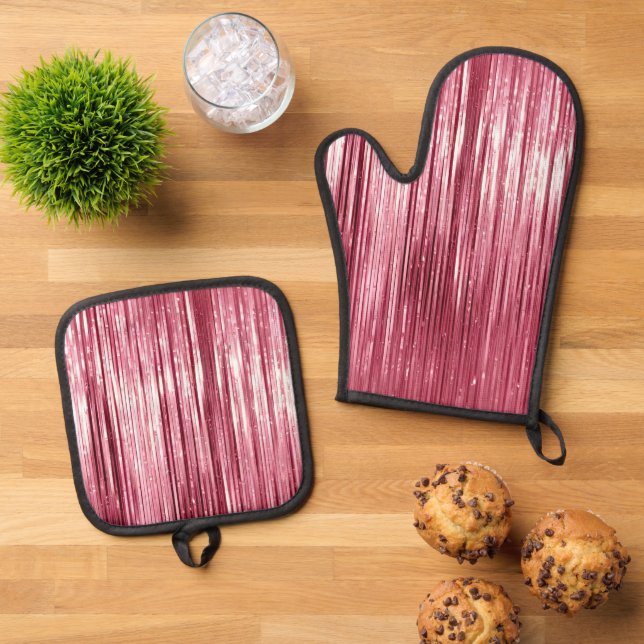Chic Pink Glitz Oven Mitt & Pot Holder Set (Top Down)