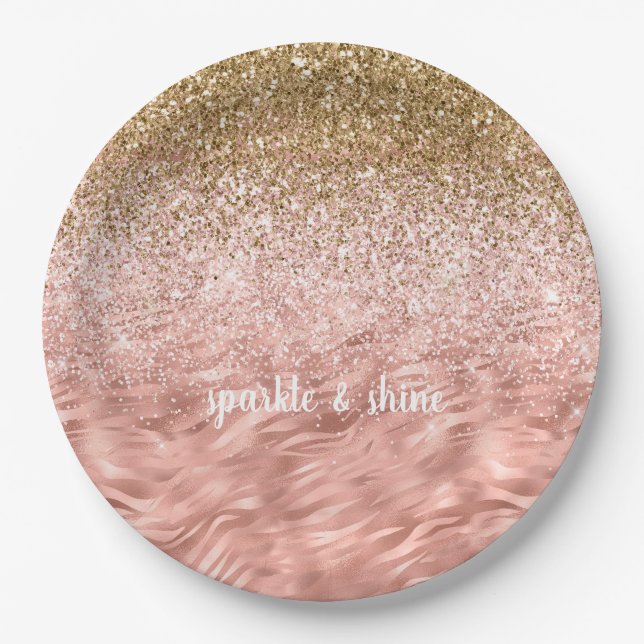 Chic Pink Glitz Zebra Print Paper Plates (Front)
