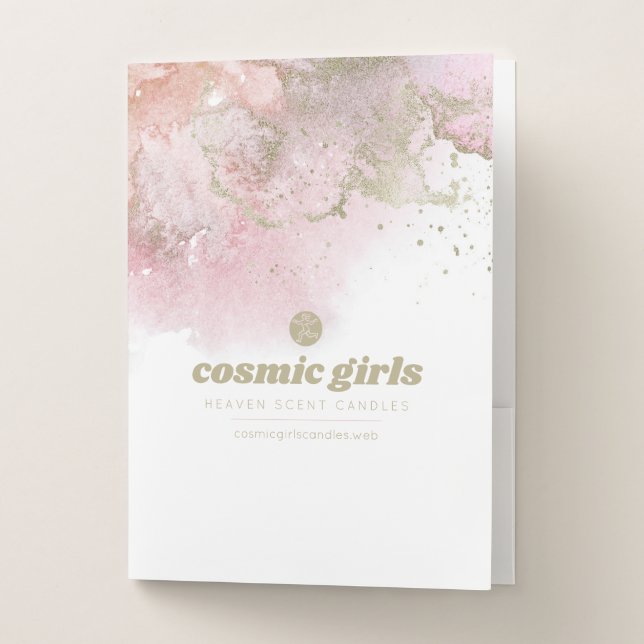 Chic Pink & Gold Abstract Art Pocket Folder (Front)