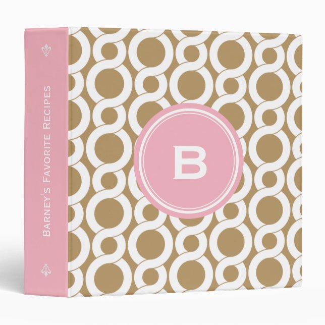 Chic pink gold abstract geometric pattern monogram binder (Front/Spine)