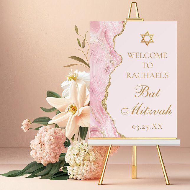 Chic Pink Gold Agate Bat Mitzvah Custom Party Foam Board (Creator Uploaded)