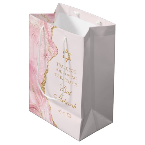 Chic Pink Gold Agate Bat Mitzvah Custom Party Medium Gift Bag