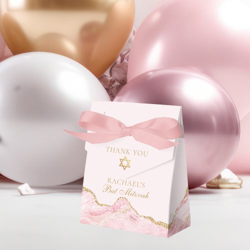 Chic Pink Gold Agate Bat Mitzvah Fancy Party Favor Boxes