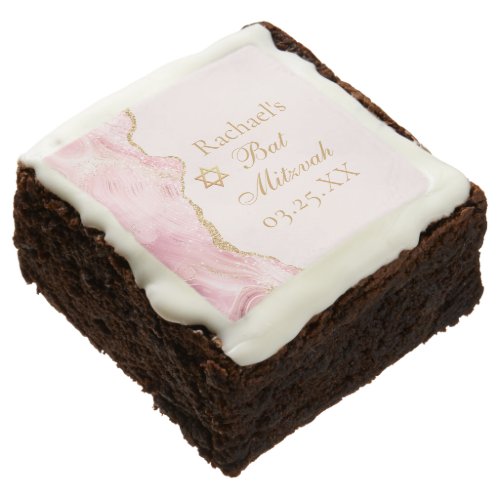 Chic Pink Gold Agate Bat Mitzvah Party Custom Brownie