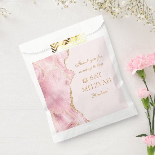 Chic Pink Gold Agate Bat Mitzvah Party Custom Favor Bag