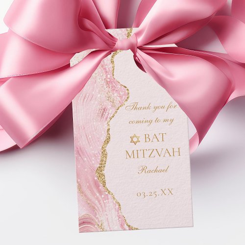 Chic Pink Gold Agate Bat Mitzvah Party Custom Gift Tags