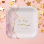 Chic Pink Gold Agate Bat Mitzvah Party Custom Paper Plates<br><div class="desc">Chic pink and gold agate decorates the side of this beautiful,  girly Bat Mitzvah party plate. Your daughter's name is written in beautiful formal script under the Star of David. Perfect feminine decor for a chic,  stylish Jewish family celebrating a girl being called to the Torah.</div>
