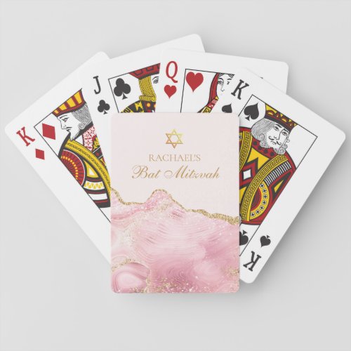 Chic Pink Gold Agate Bat Mitzvah Party Custom Playing Cards