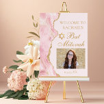 Chic Pink Gold Agate Bat Mitzvah Photo Party Foam Board<br><div class="desc">Chic pink and gold agate decorates the side of this elegant Bat Mitzvah party welcome foam board. Your daughter's name is written in beautiful formal script with the Star of David above her birthday photo. Perfect for a chic,  stylish Jewish family celebrating their girl being called to the Torah.</div>