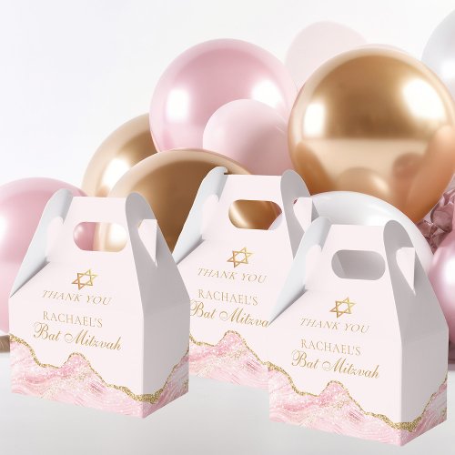 Chic Pink Gold Agate Custom Bat Mitzvah Party Favor Boxes