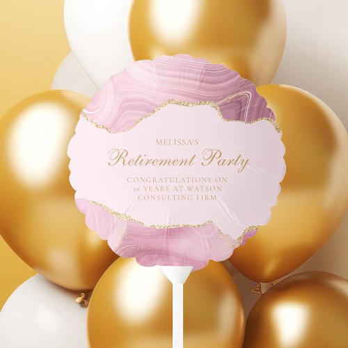 Chic Pink Gold Agate Custom Retirement Party Balloon