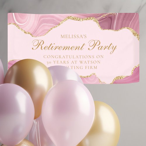 Chic Pink Gold Agate Custom Retirement Party Banner