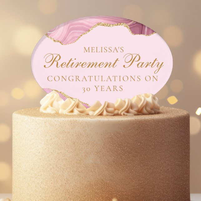 Chic Pink Gold Agate Custom Retirement Party Cake Topper (Creator Uploaded)