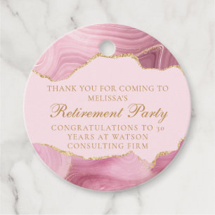 Chic Pink Gold Agate Custom Retirement Party Favor Tags