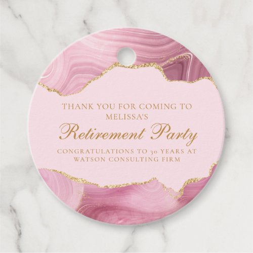 Chic Pink Gold Agate Custom Retirement Party Favor Tags