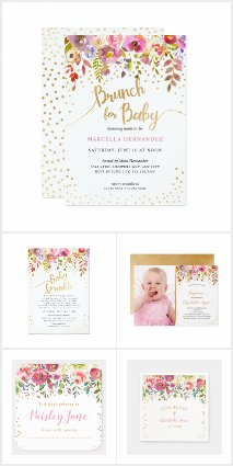 Chic Pink Gold Baby Shower Watercolor Floral