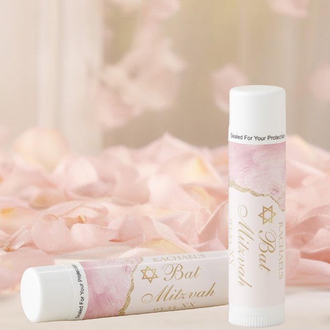 Chic Pink Gold Bat Mitzvah Party Favor Custom Lip Balm (Creator Uploaded)
