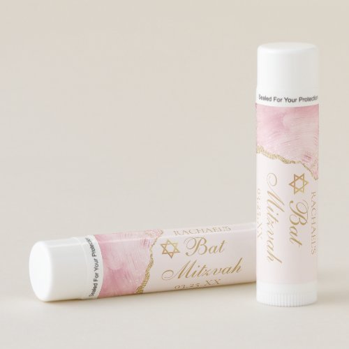 Chic Pink Gold Bat Mitzvah Party Favor Custom Lip Balm