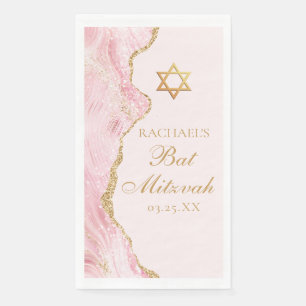 Chic Pink Gold Bat Mitzvah Party Personalized Paper Guest Towels