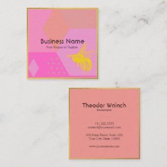 Chic Pink Gold Bee Professional Square Business Card