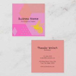 Chic Pink Gold Bee Professional Square Business Card