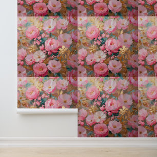 Chic Pink Gold Botanical Peel and Stick Wall Art Wallpaper