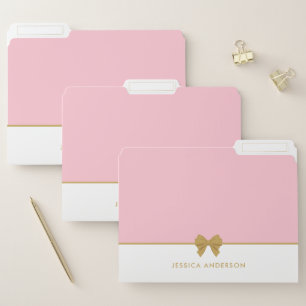 Chic Pink Gold Bow Name File Folder
