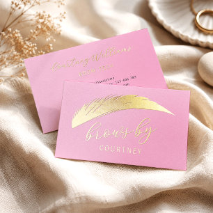 Chic Pink & Gold Brows Microblading Salon Foil Business Cards