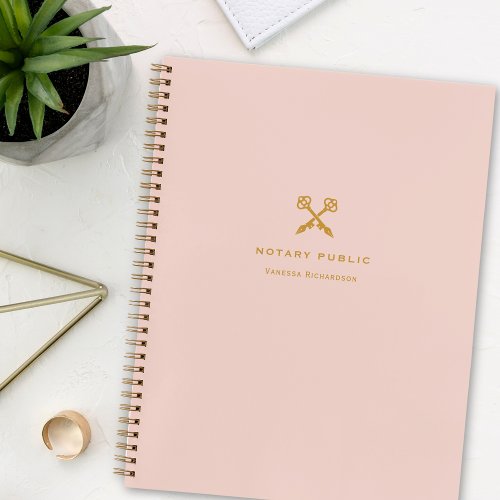 Chic Pink  Gold Cross Skeleton Key Name Notary Notebook