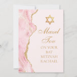 Chic Pink Gold Custom Bat Mitzvah Mazel Tov Card<br><div class="desc">Chic pink and gold agate decorates the side of this modern Bat Mitzvah party congratulations card. Mazel Tov! Customize it under the Star of David. Perfect pretty greeting card for a chic,  stylish Jewish family celebrating a girl being called to the Torah.</div>
