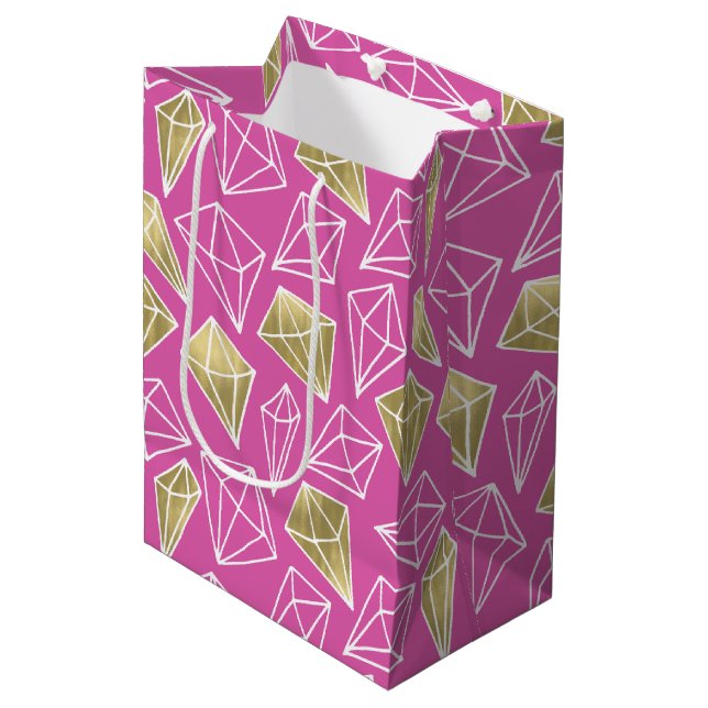 Chic Pink Gold Diamonds Birthday Medium Gift Bag (Front Angled)