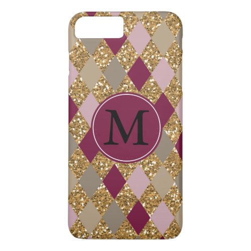 Chic Pink Gold Diamonds Faux Glitter Monogram iPhone 8 Plus7 Plus Case