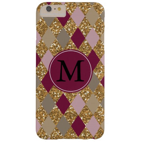 Chic Pink Gold Diamonds Faux Glitter Monogram Barely There iPhone 6 Plus Case