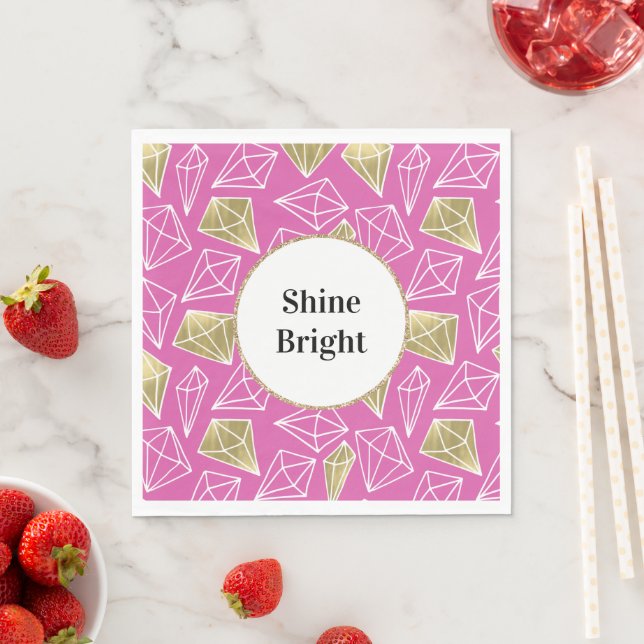 Chic Pink Gold Diamonds Glitter Birthday Napkins (Insitu)