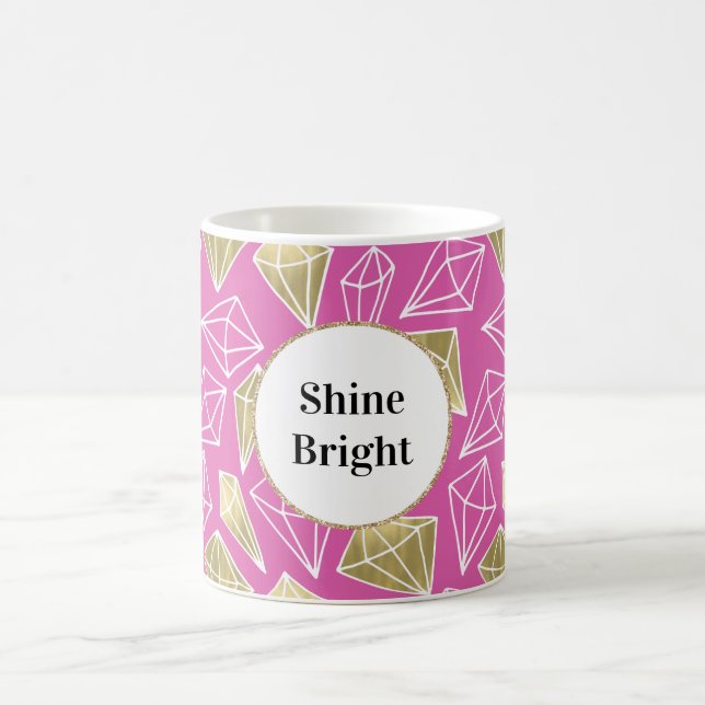 Chic Pink Gold Diamonds Glitter Coffee Mug (Center)