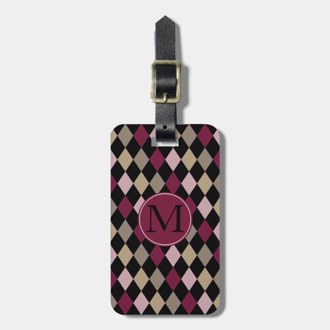 Chic Pink Gold Diamonds Monogram Luggage Tag (Front Vertical)