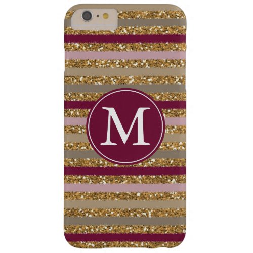 Chic Pink Gold Faux Glitter Stripes Monogram Barely There iPhone 6 Plus Case