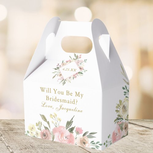 Chic Pink Gold Floral Will You Be My Bridesmaid Favor Boxes