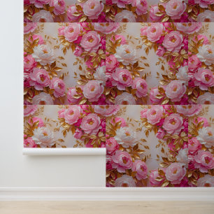Chic Pink Gold Flower Removable Peel and Stick Wallpaper