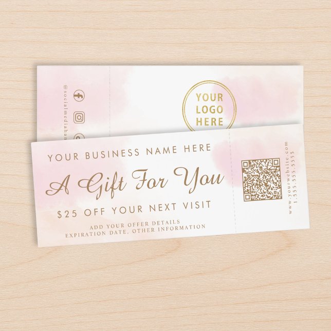 Chic Pink Gold Gift Voucher Ticket With QR Stub (Chic Pink Gold Gift Voucher Ticket With QR Stub)