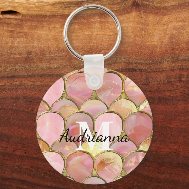 Chic Pink Gold Glam Circles Keychain (Front)