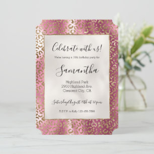 Chic Pink Gold Glam Leopard Print Invitation