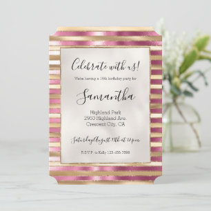 Chic Pink Gold Glam Stripes Invitation